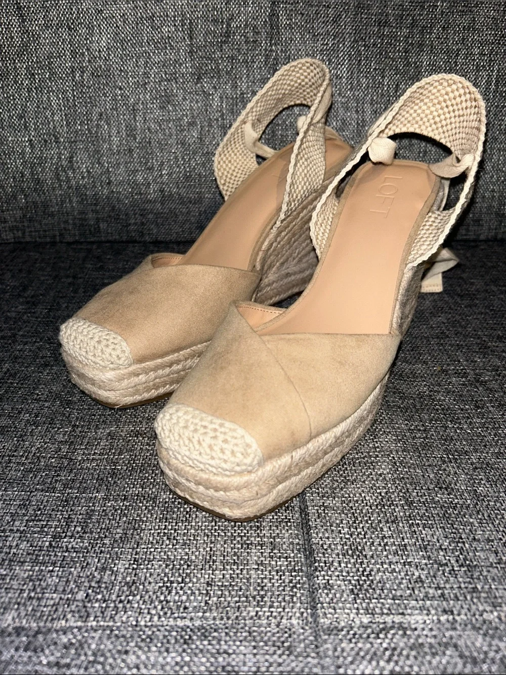 NEW - LOFT Neutral Tie-Ankle Espadrille Wedges
